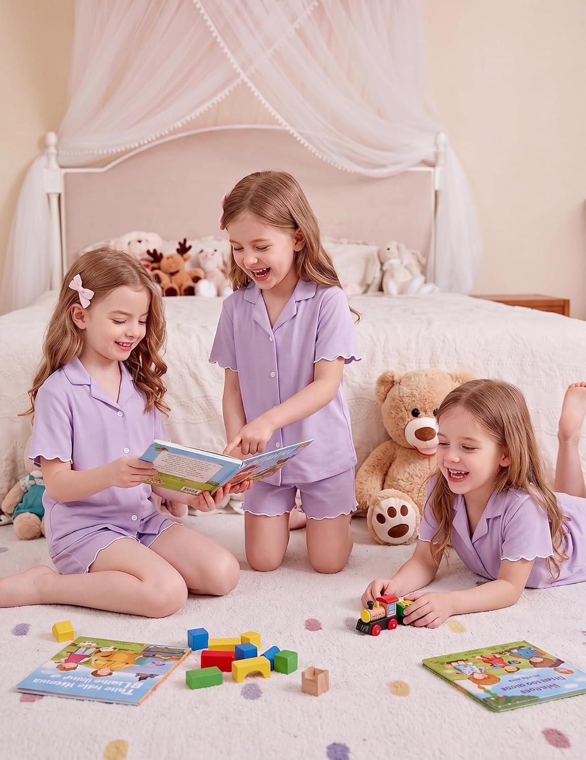 image:imageArshiner Girls Pajamas Button Down Short Set Cute Pjs Soft Sleepwear LoungewearPurple