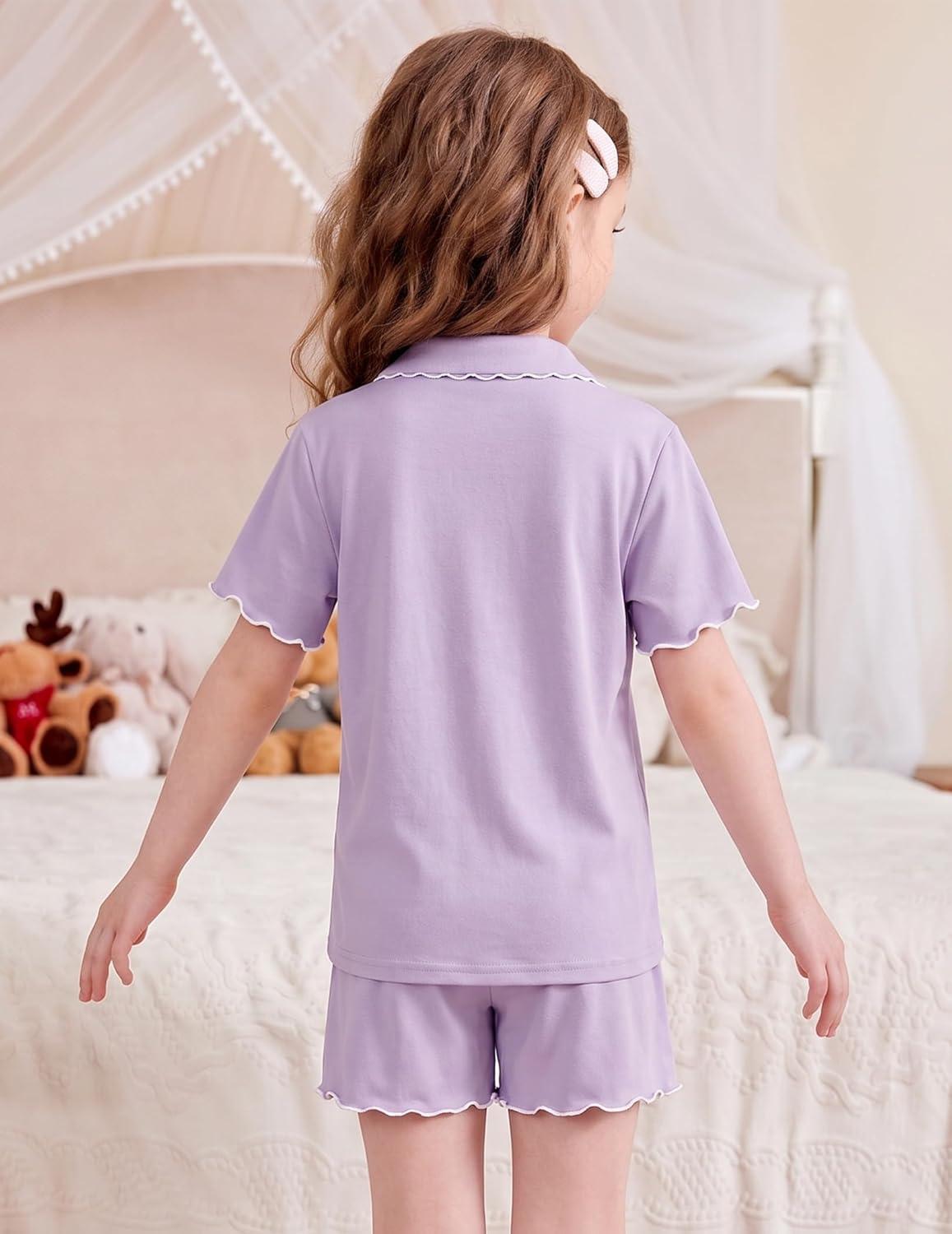 image:imageArshiner Girls Pajamas Button Down Short Set Cute Pjs Soft Sleepwear LoungewearPurple