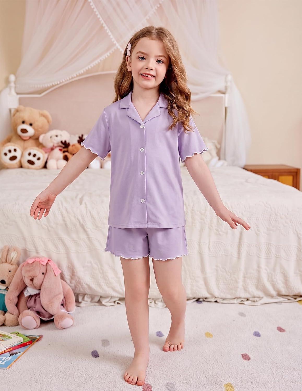 image:imageArshiner Girls Pajamas Button Down Short Set Cute Pjs Soft Sleepwear LoungewearPurple