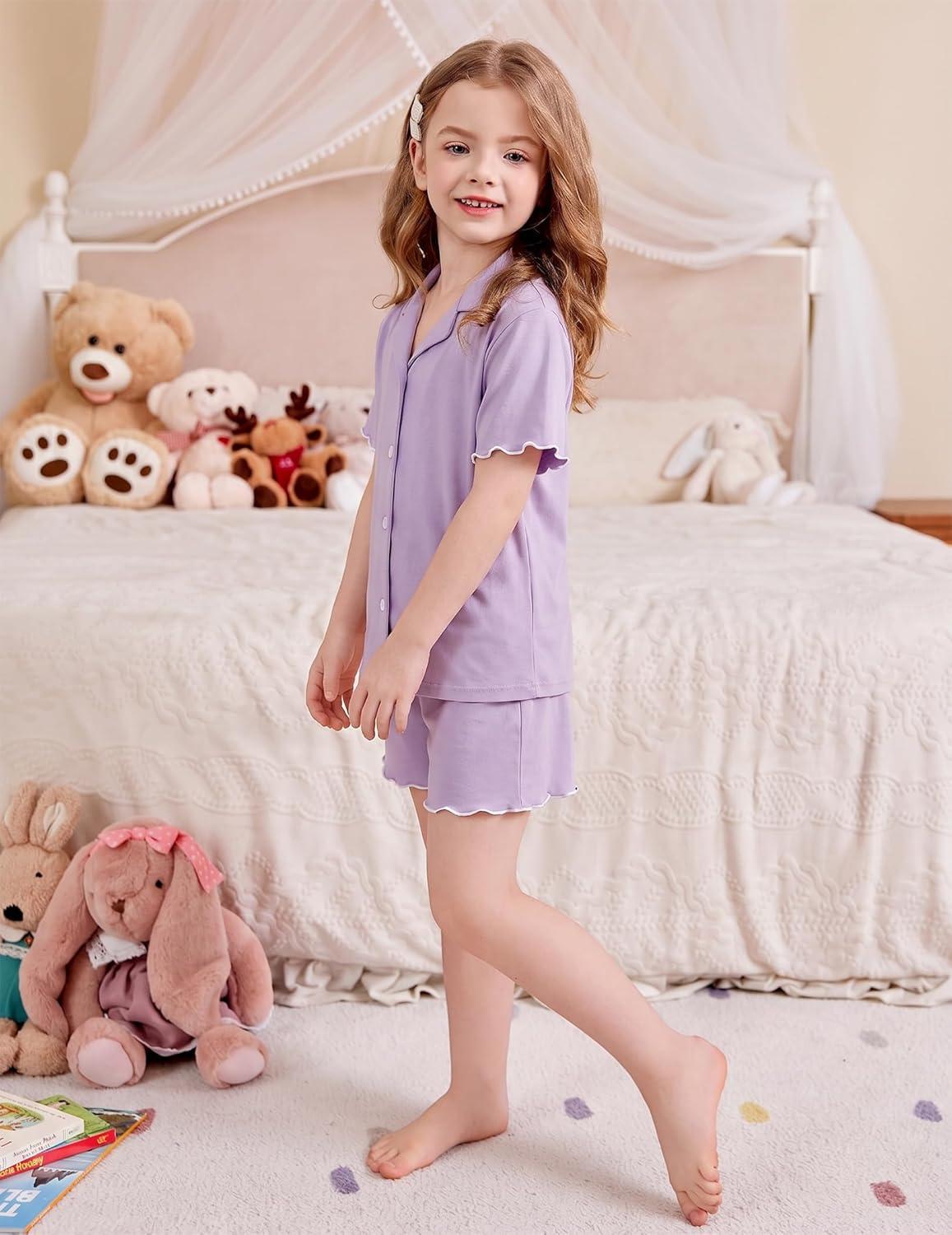 image:imageArshiner Girls Pajamas Button Down Short Set Cute Pjs Soft Sleepwear LoungewearPurple