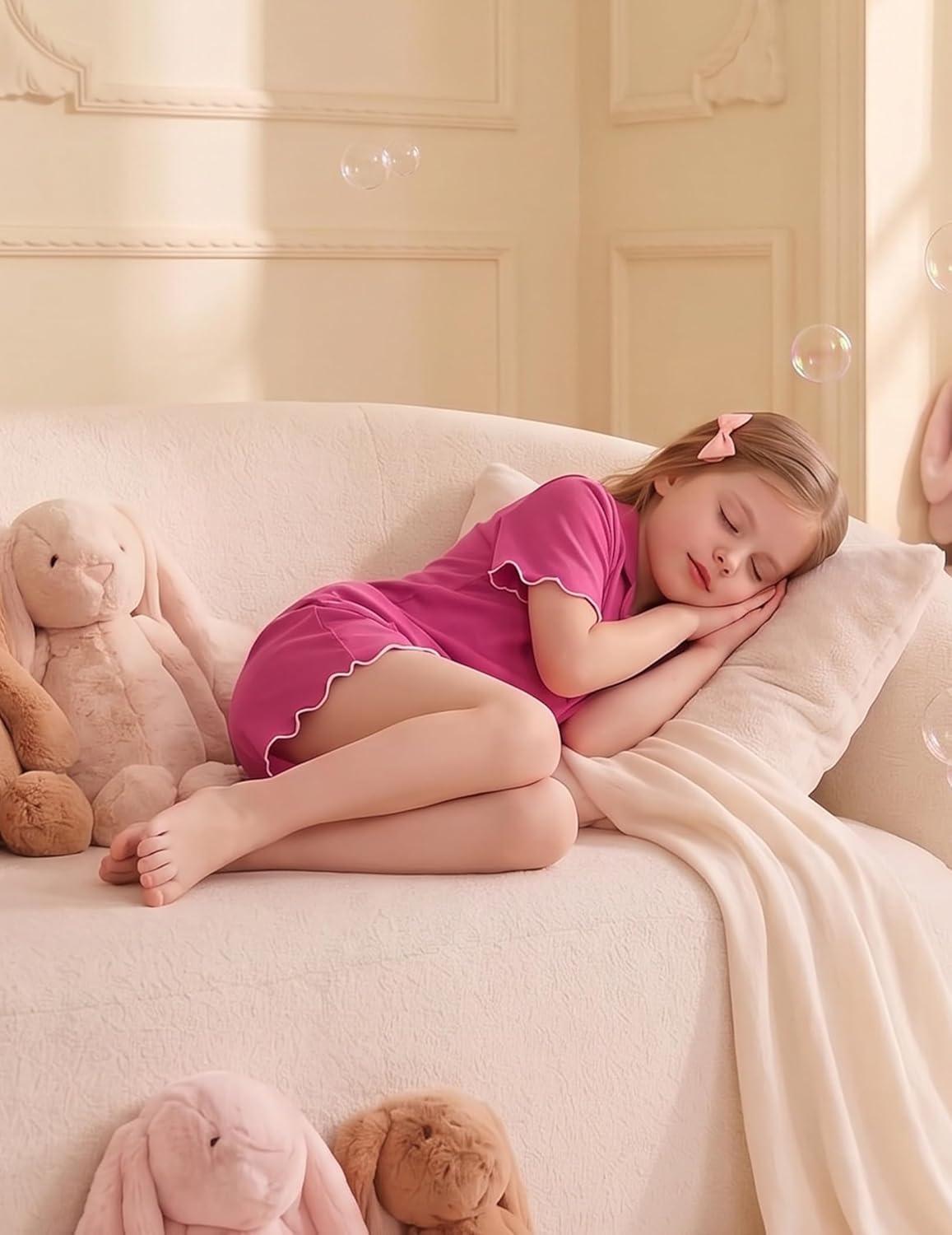 image:imageArshiner Girls Pajamas Button Down Short Set Cute Pjs Soft Sleepwear LoungewearRose Red