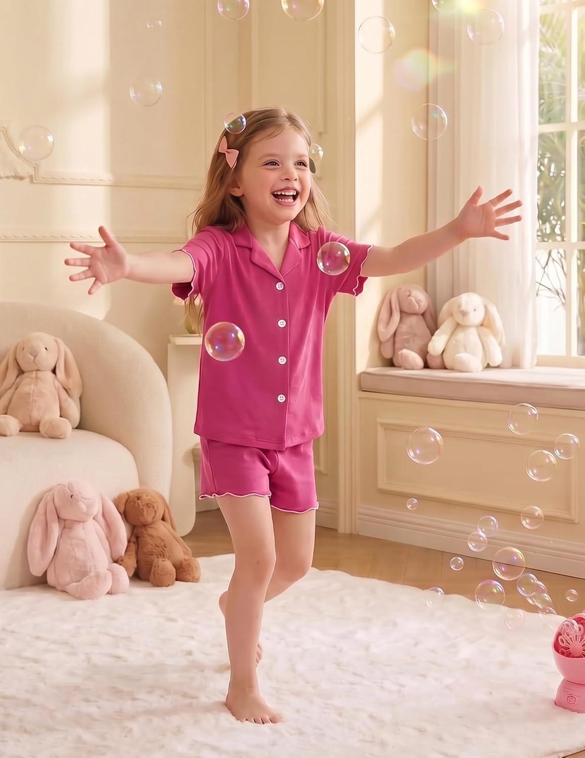 image:imageArshiner Girls Pajamas Button Down Short Set Cute Pjs Soft Sleepwear LoungewearRose Red