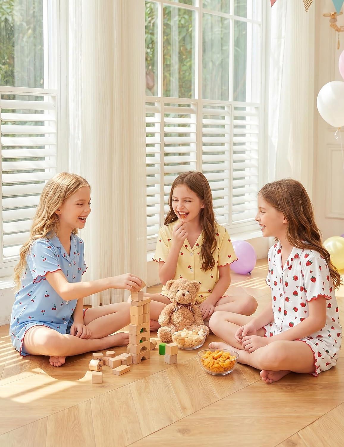 image:imageArshiner Girls Pajamas Button Down Short Set Cute Pjs Soft Sleepwear LoungewearStrawberry
