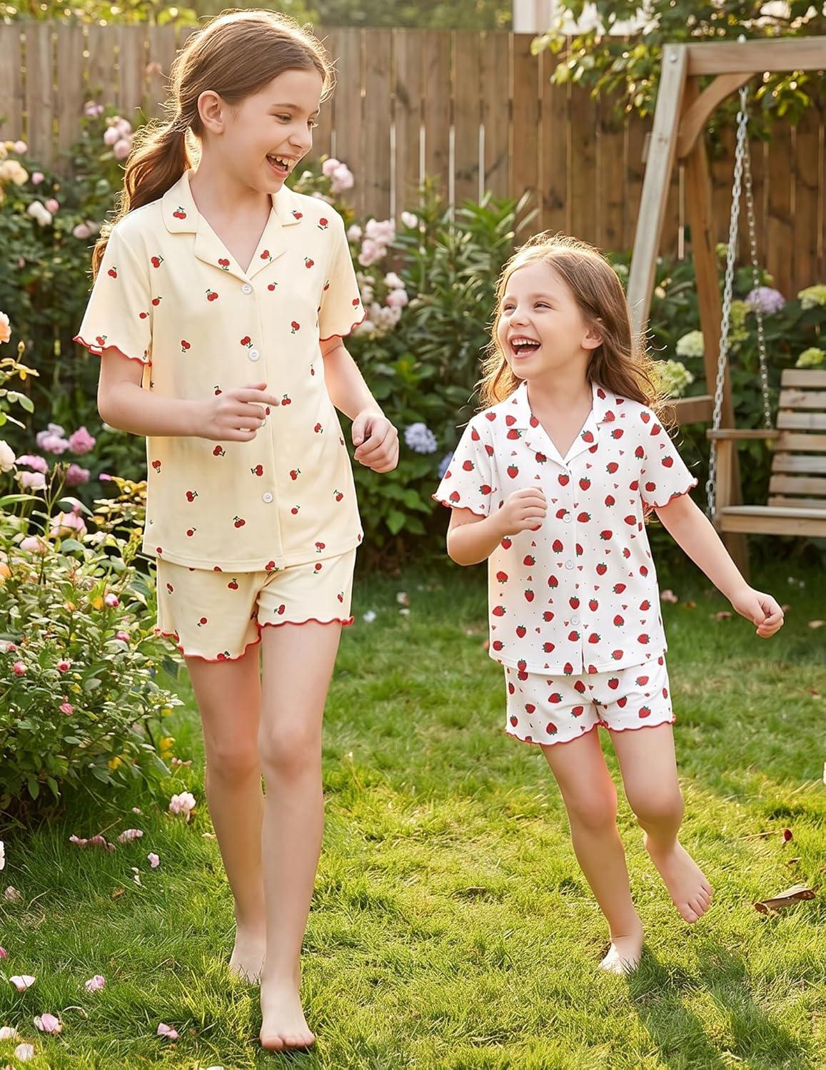 image:imageArshiner Girls Pajamas Button Down Short Set Cute Pjs Soft Sleepwear LoungewearStrawberry