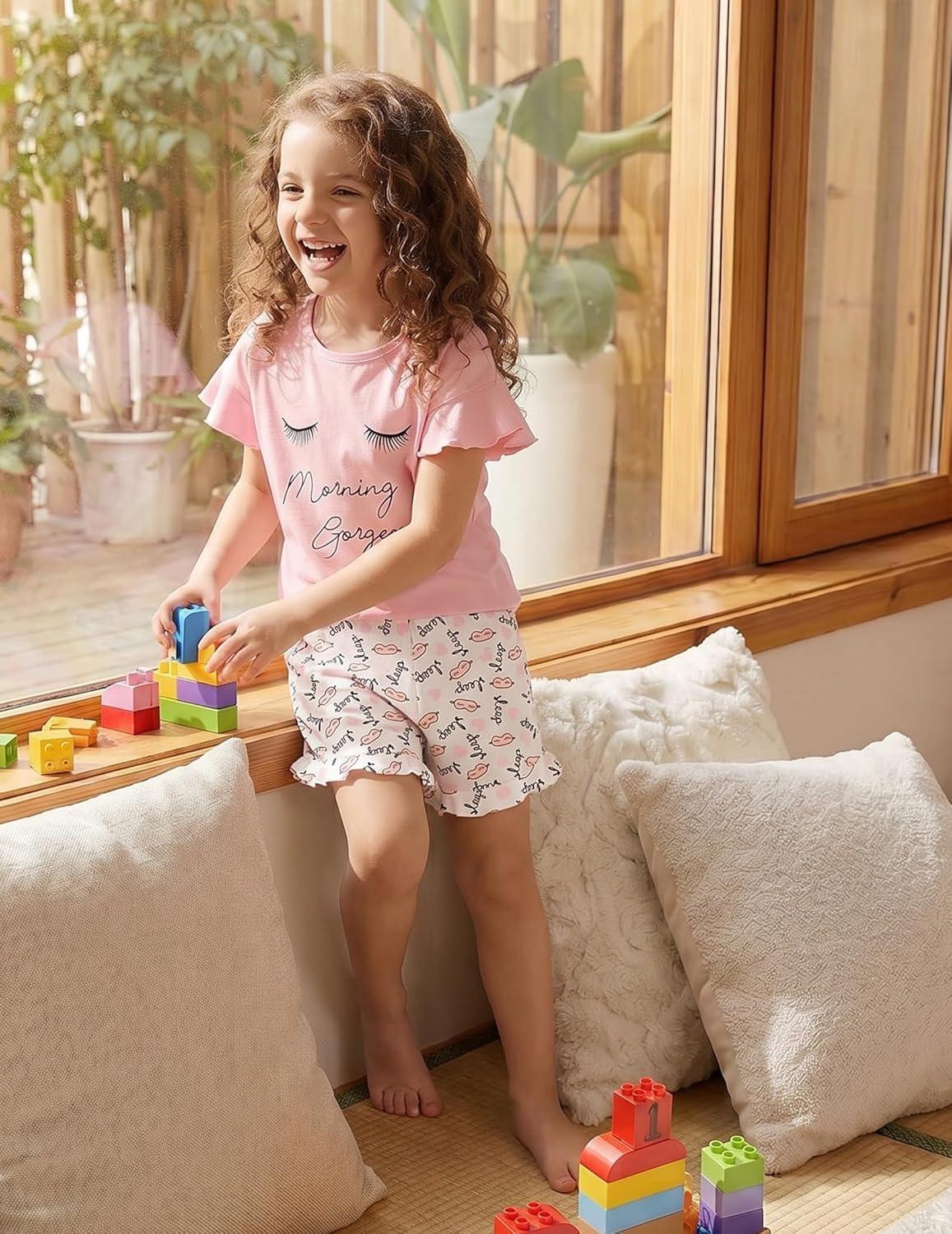 image:imageArshiner Girls Pajamas Ruffle Short Sets Summer Sleepwear Soft Clothes Kids PjsEyelash