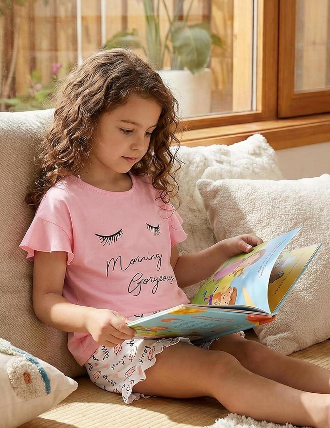 image:imageArshiner Girls Pajamas Ruffle Short Sets Summer Sleepwear Soft Clothes Kids PjsEyelash