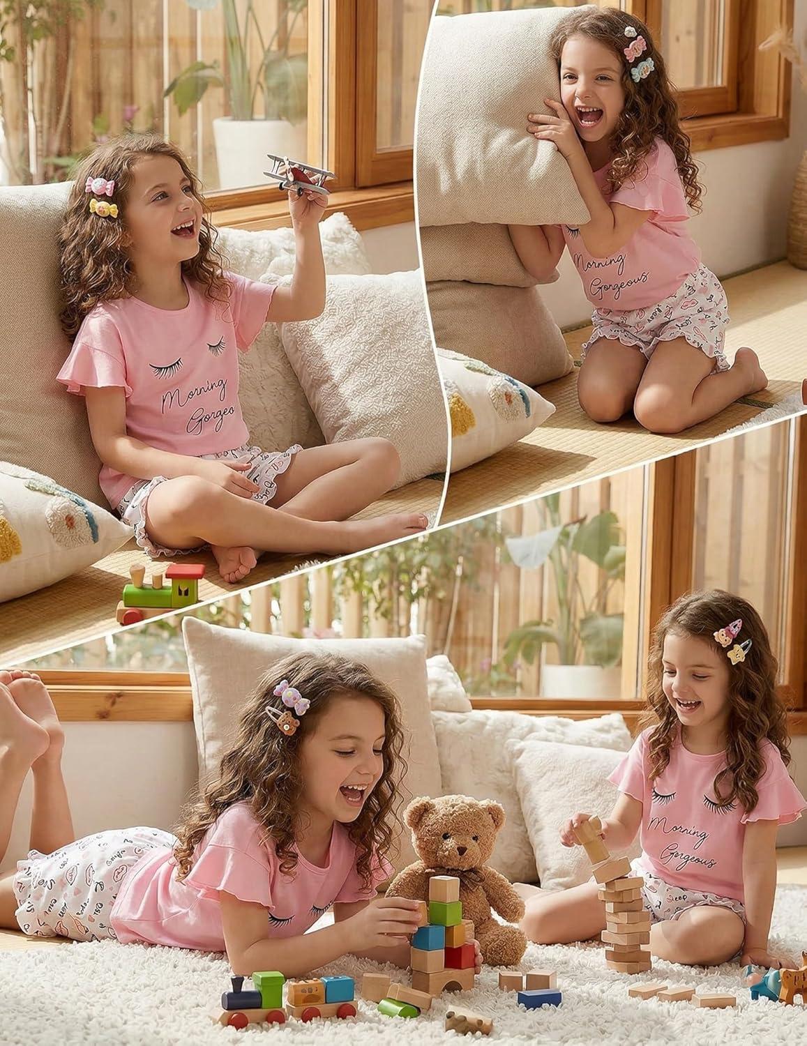 image:imageArshiner Girls Pajamas Ruffle Short Sets Summer Sleepwear Soft Clothes Kids PjsEyelash