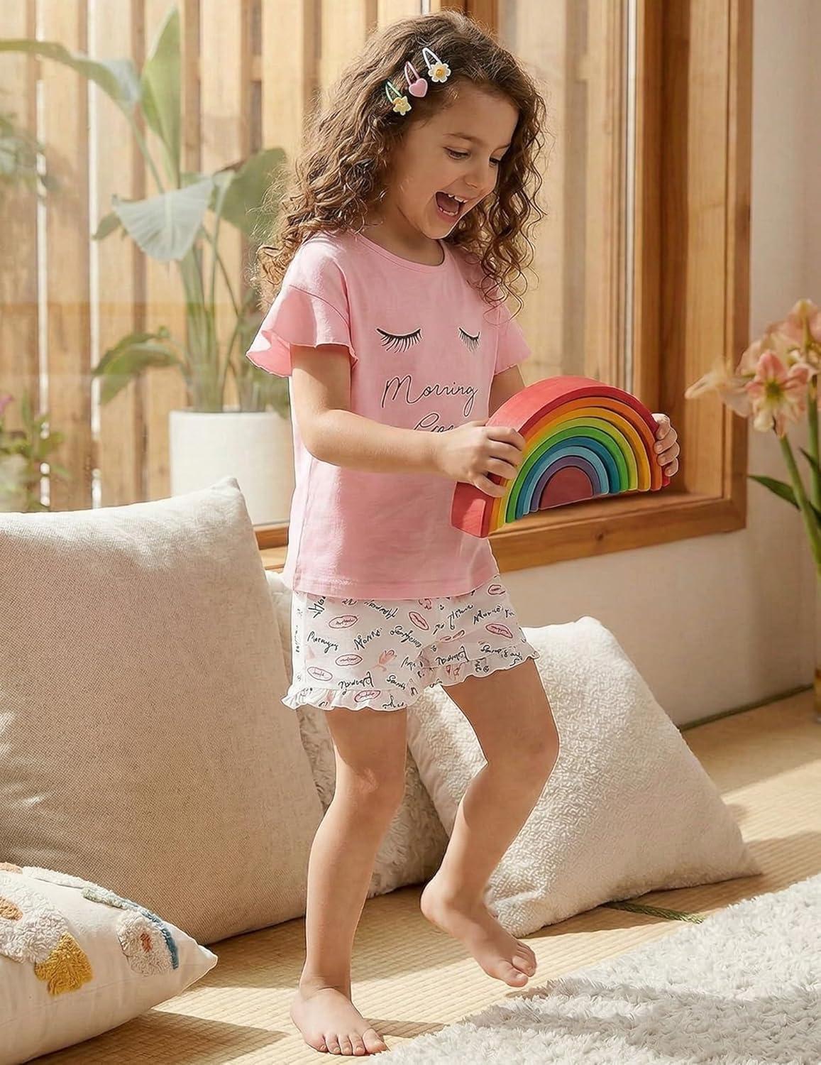 image:imageArshiner Girls Pajamas Ruffle Short Sets Summer Sleepwear Soft Clothes Kids PjsEyelash
