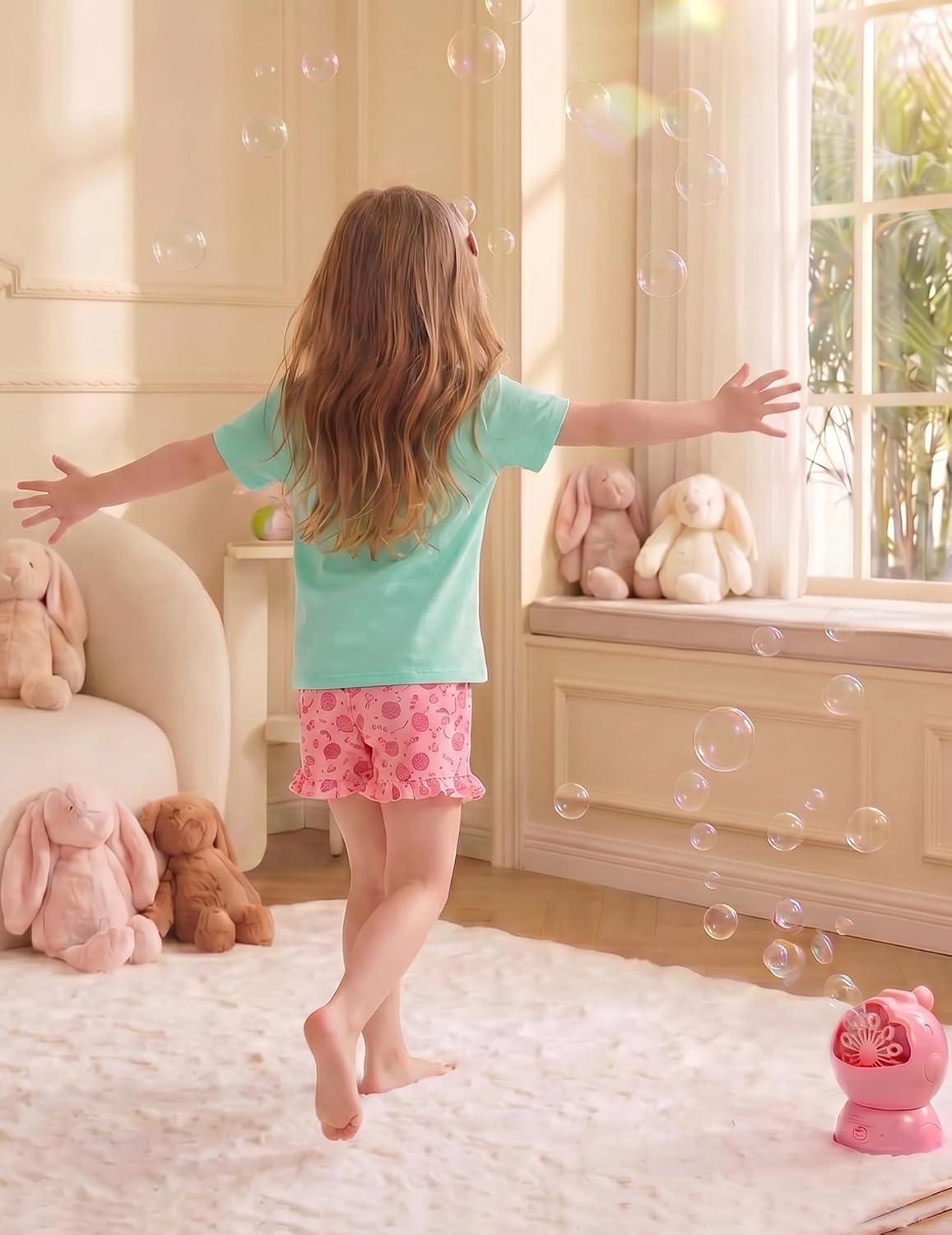 image:imageArshiner Girls Pajamas Ruffle Short Sets Summer Sleepwear Soft Clothes Kids PjsGreen Cat