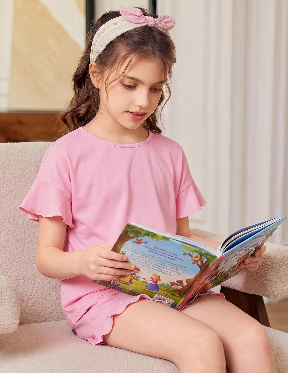 image:imageArshiner Girls Pajamas Ruffle Short Sets Summer Sleepwear Soft Clothes Kids PjsPink