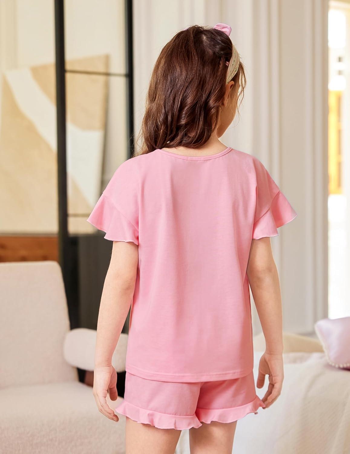 image:imageArshiner Girls Pajamas Ruffle Short Sets Summer Sleepwear Soft Clothes Kids PjsPink