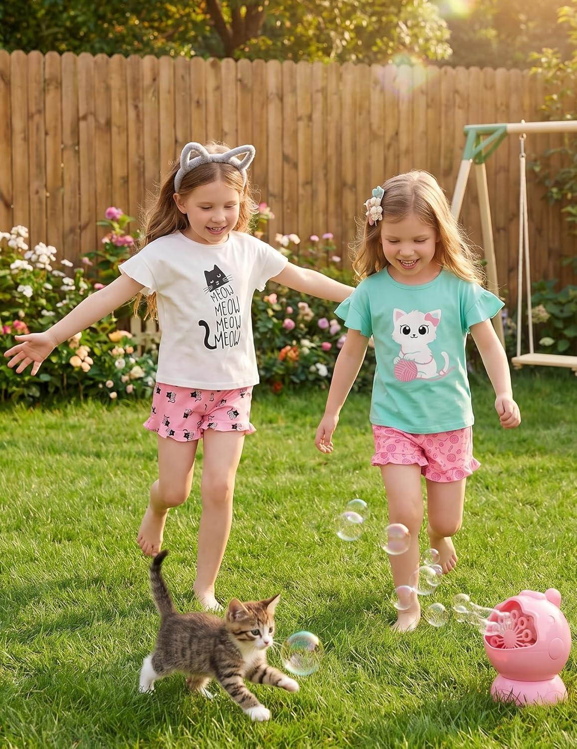 image:imageArshiner Girls Pajamas Ruffle Short Sets Summer Sleepwear Soft Clothes Kids PjsWhite Cat