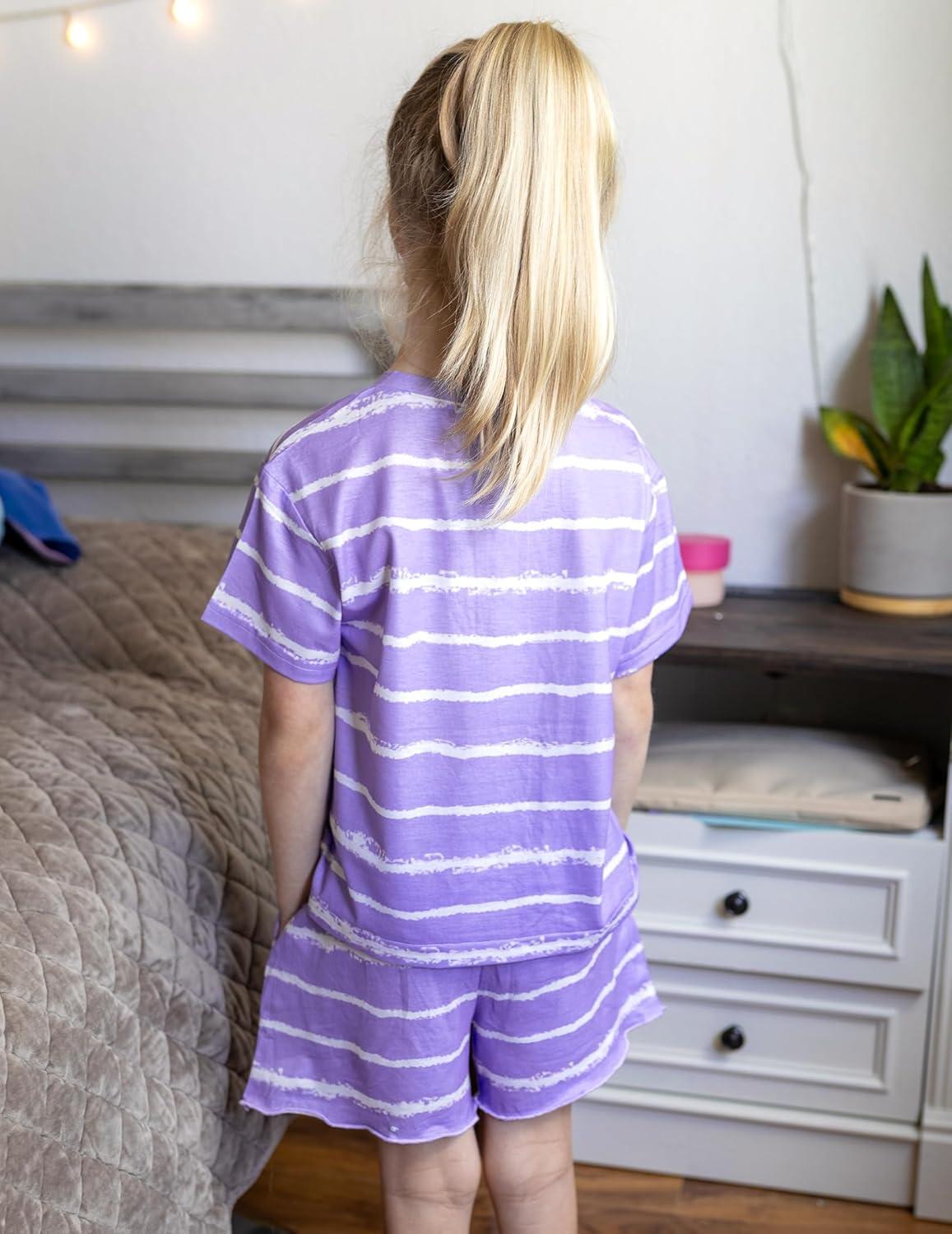 image:imageArshiner Girls Pajamas Short Sleeve Button Pjs Cute Lettuce Loungewear Tie Dye SleepwearTie Dye Purple Stripes