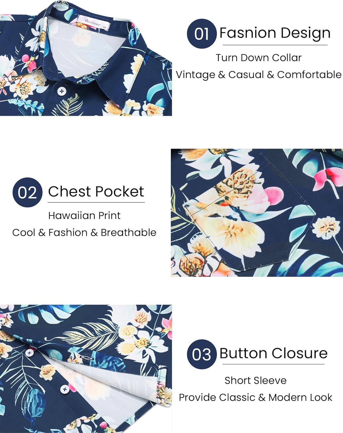 image:imageBoys Hawaiian Shirt Tropical Short Sleeve Button Down Shirt Summer Floral Beach Shirts with Pocket for 414 YearsBlue Hawaiian Print