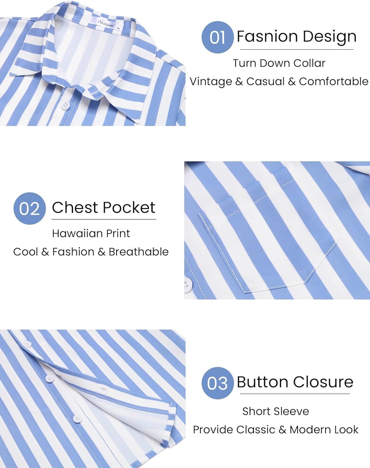 image:imageBoys Hawaiian Shirt Tropical Short Sleeve Button Down Shirt Summer Floral Beach Shirts with Pocket for 414 YearsBlue and White Stripes