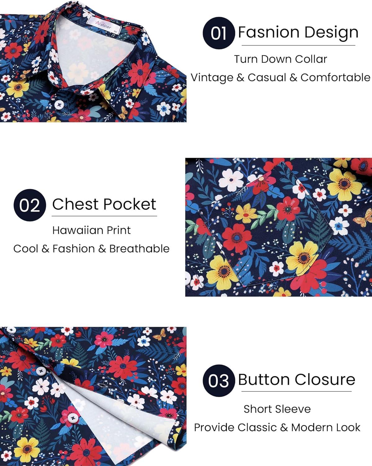 image:imageBoys Hawaiian Shirt Tropical Short Sleeve Button Down Shirt Summer Floral Beach Shirts with Pocket for 414 YearsNavy Bluecolorful Flowers