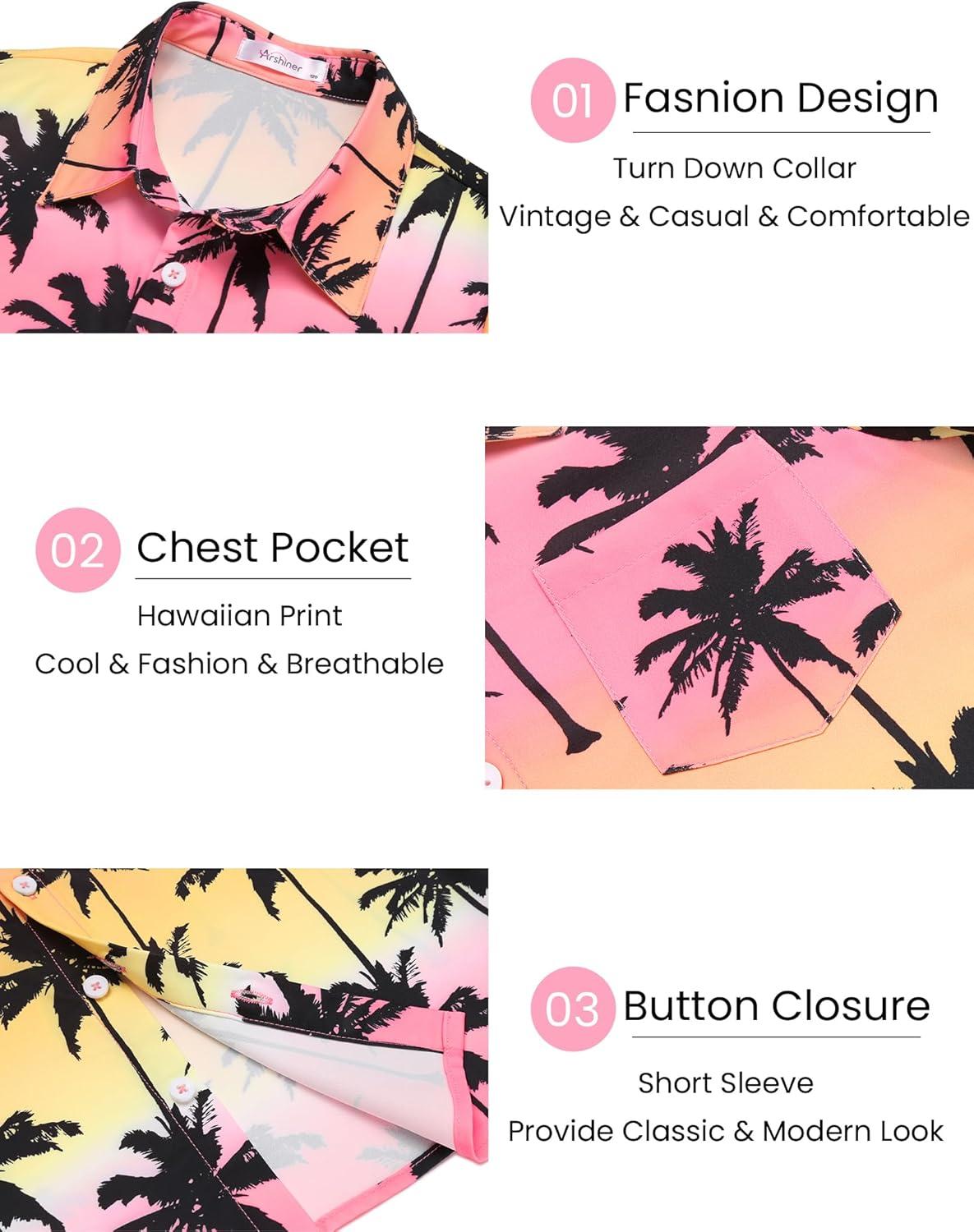 image:imageBoys Hawaiian Shirt Tropical Short Sleeve Button Down Shirt Summer Floral Beach Shirts with Pocket for 414 YearsTie Dye Palm Tree