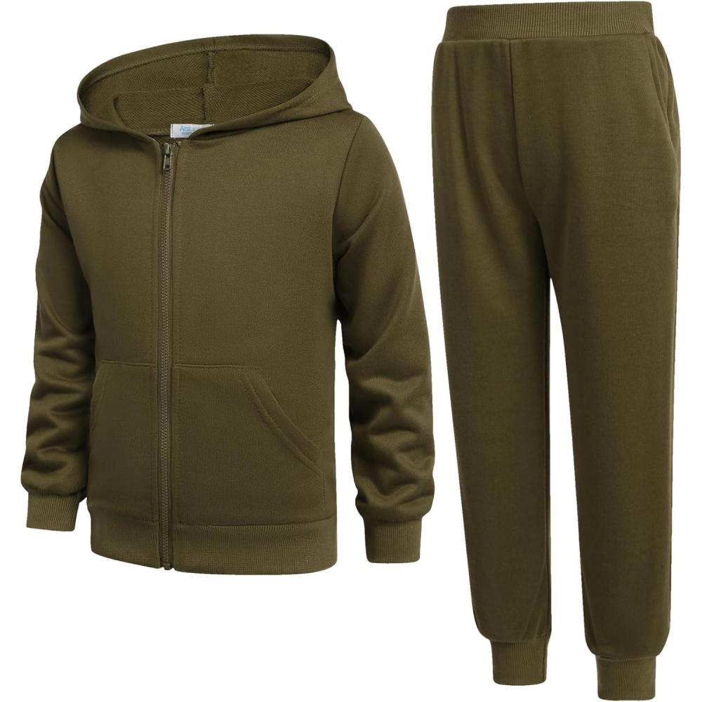 image:imageArshiner Boys 2 Piece Athletic Tracksuit Jogging Sets Outfit Sweatsuit Zip Up Hoodie and Active Pants for Kids 514 YearsArmy Green