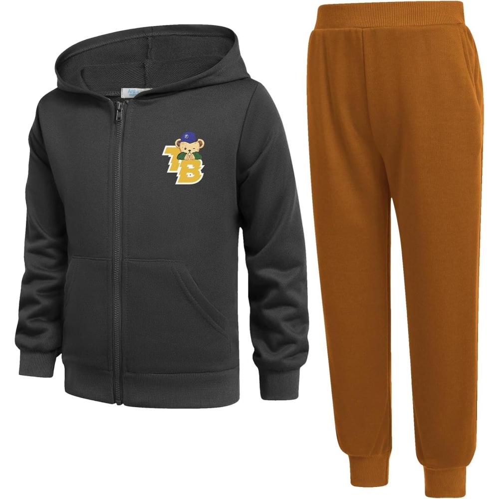 image:imageArshiner Boys 2 Piece Athletic Tracksuit Jogging Sets Outfit Sweatsuit Zip Up Hoodie and Active Pants for Kids 514 YearsBlack Brown