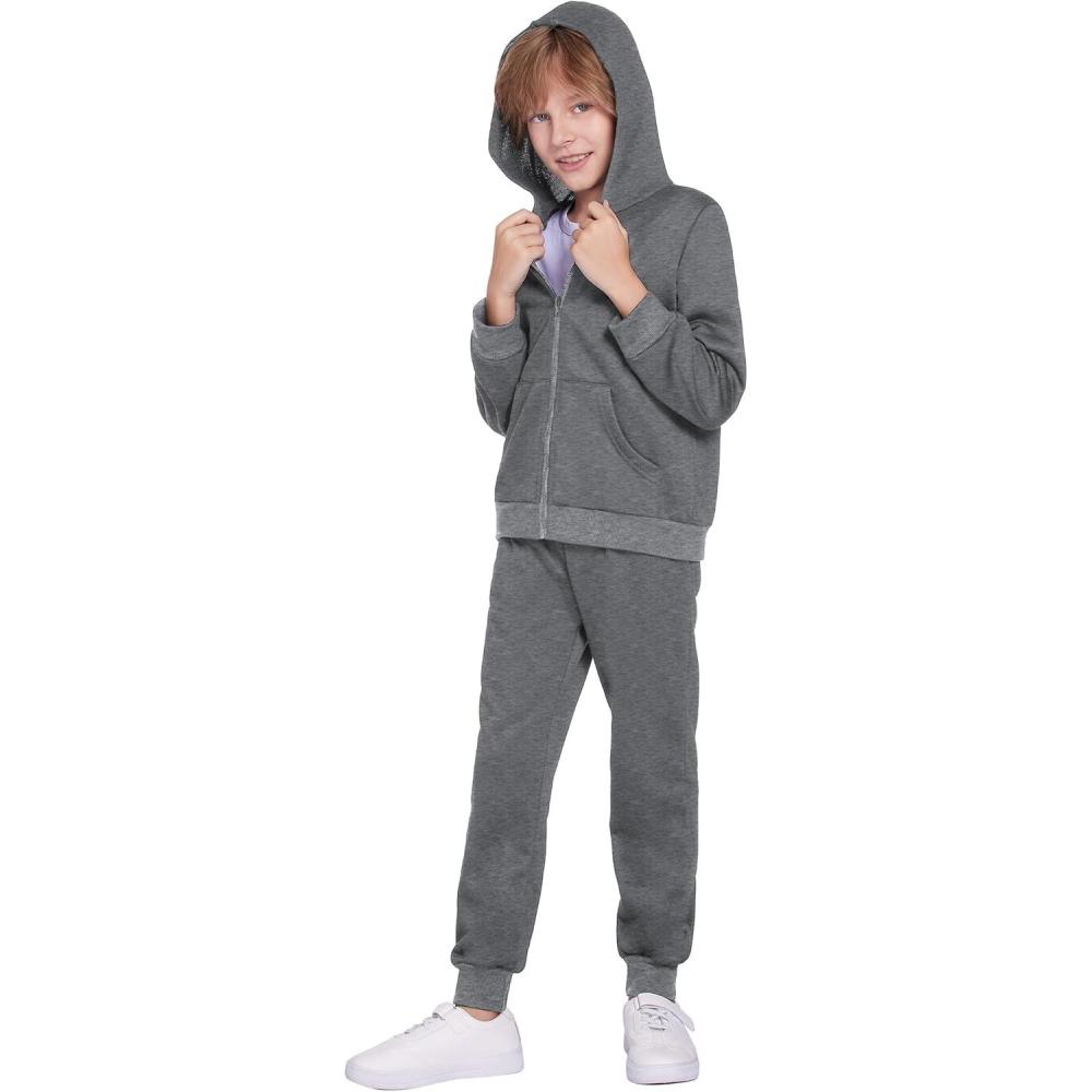 image:imageArshiner Boys 2 Piece Athletic Tracksuit Jogging Sets Outfit Sweatsuit Zip Up Hoodie and Active Pants for Kids 514 YearsDark Grey