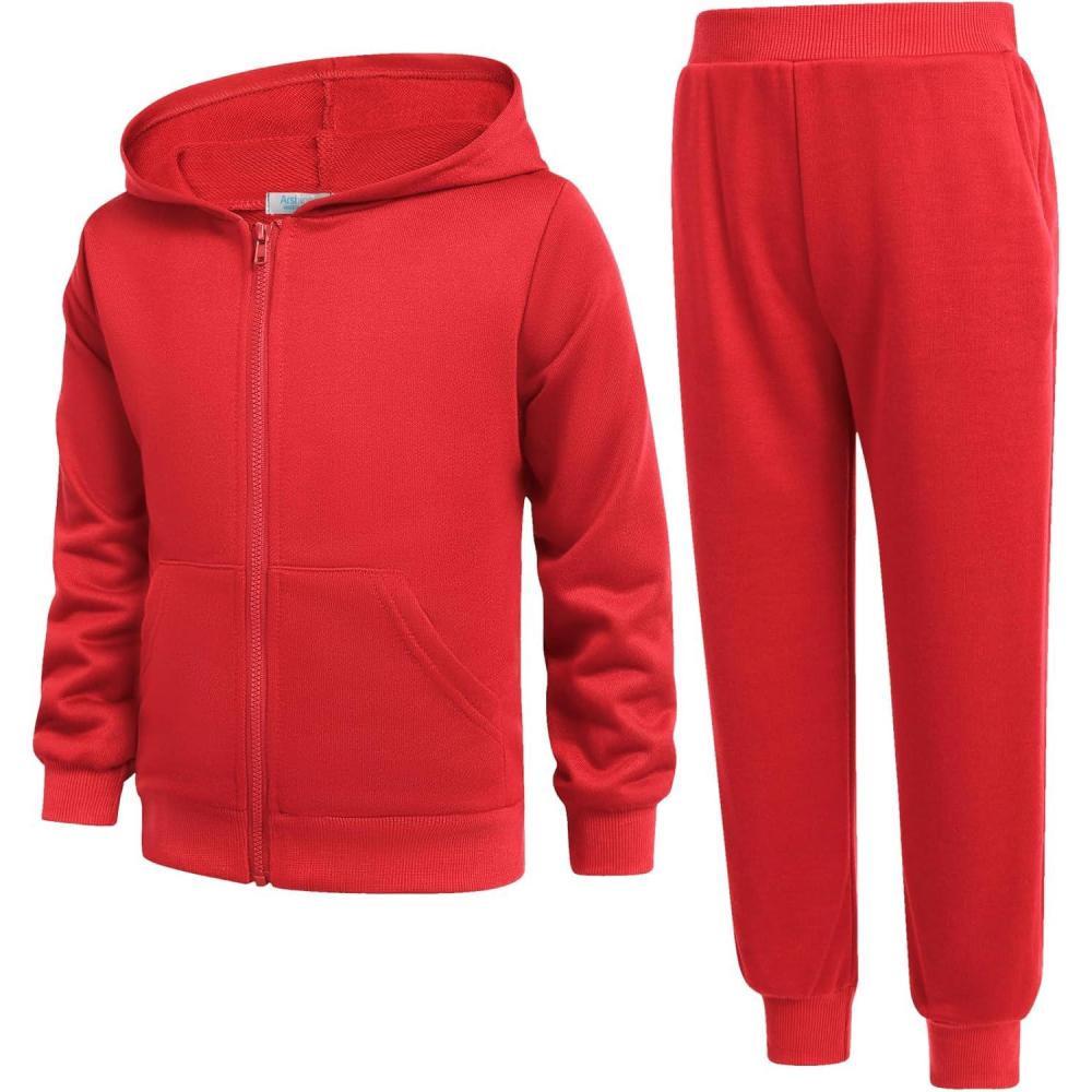image:imageArshiner Boys 2 Piece Athletic Tracksuit Jogging Sets Outfit Sweatsuit Zip Up Hoodie and Active Pants for Kids 514 YearsRed