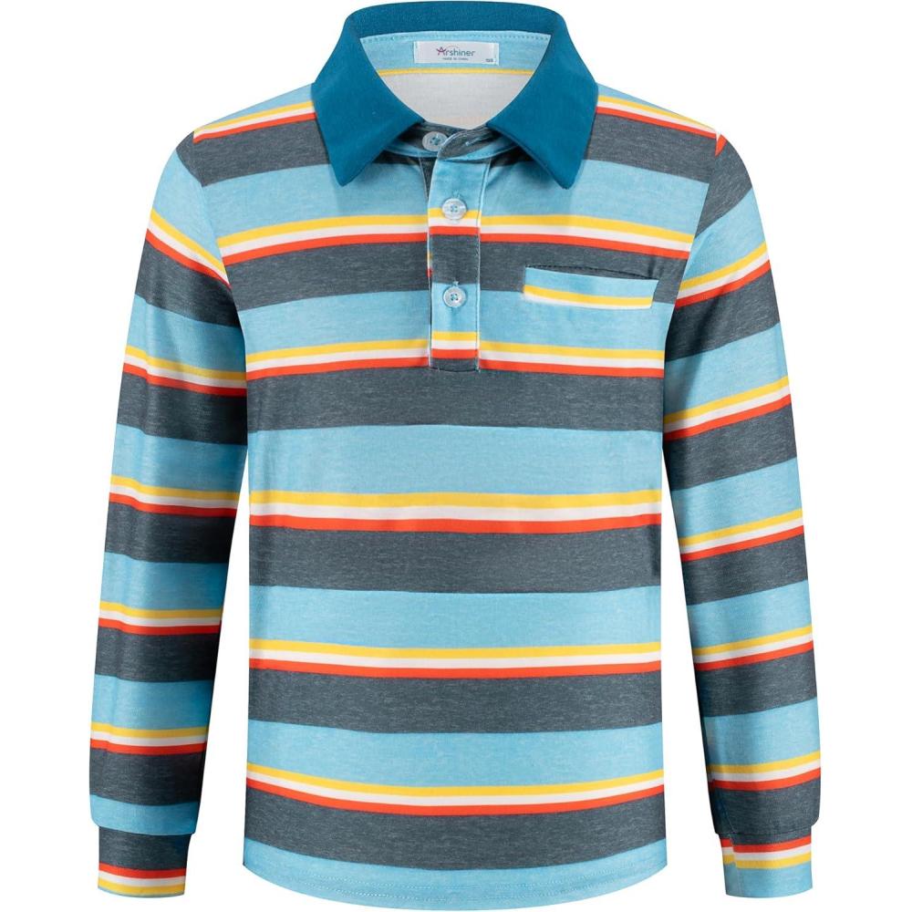 image:imageArshiner Boys Long Sleeve Plaid Trim Polo Shirt School Uniform Shirt with PocketGrey  Blue  Yellow