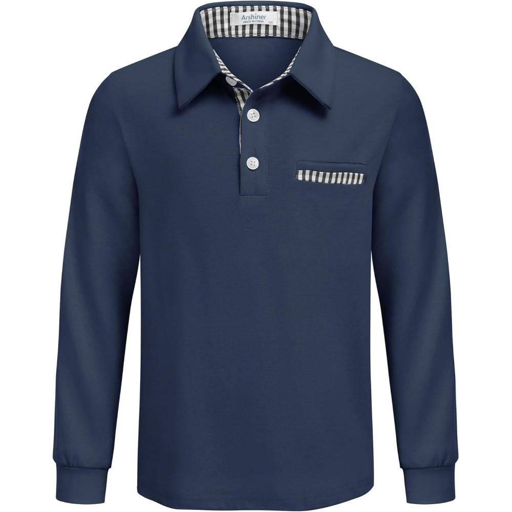 image:imageArshiner Boys Long Sleeve Plaid Trim Polo Shirt School Uniform Shirt with PocketViolet