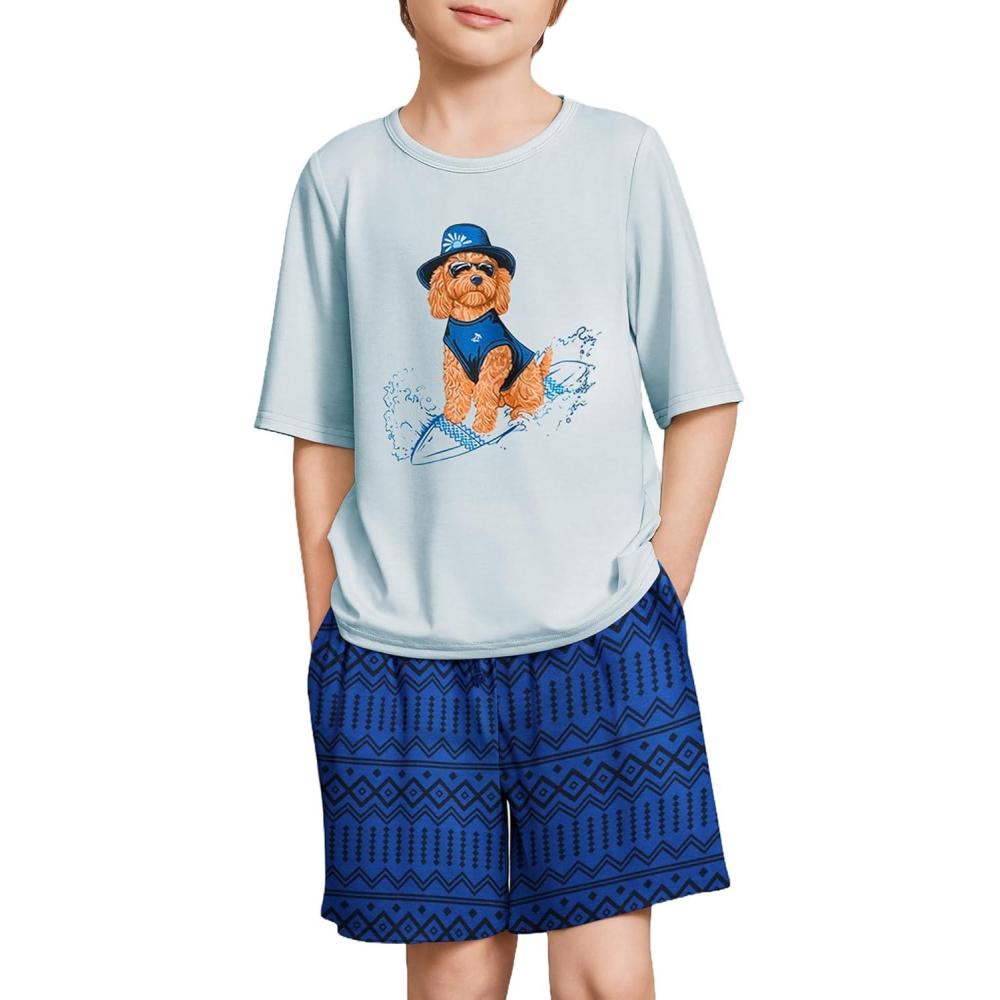 image:imageArshiner Boys Pajamas Short Sleeve Top and Shorts 2 Piece Pajama Sets Loose Fit Soft Breathable Cute Pjs 413 YearsSurfing Dog
