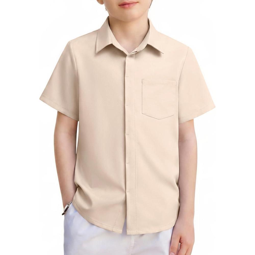 image:imageArshiner Boys Short Sleeve Dress Shirts Solid Button Down Shirts Summer Formal Uniform Shirt with PocketChampagne