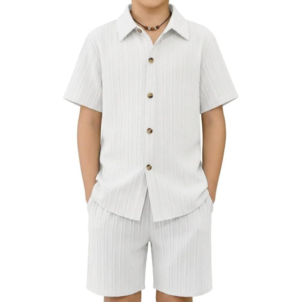 image:imageArshiner Boys Summer Beach Outfits 2 Piece Short Sleeve Button Down Shirt and Shorts Vacation Texture Set 78 Years