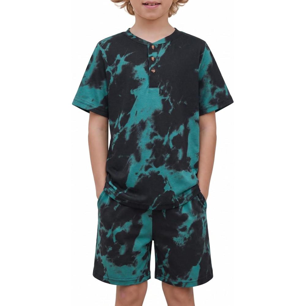 image:imageArshiner Boys Summer Clothing Sets 3button Short Sleeve Tee and Shorts Casual Outfits for 512 YearsBlack  Tie Dye