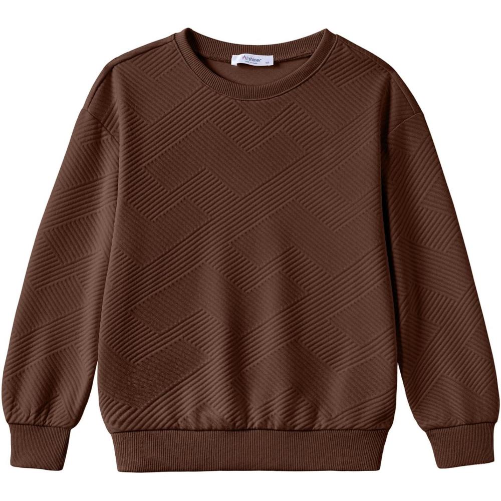 image:imageArshiner Boys Sweatshirts Long Sleeve Crewneck Pullover Shirt Kids Fashion Fall Winter SweaterBrown