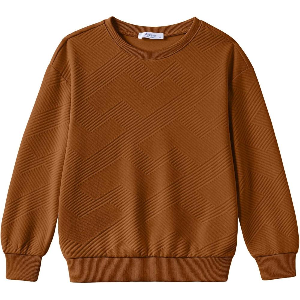 image:imageArshiner Boys Sweatshirts Long Sleeve Crewneck Pullover Shirt Kids Fashion Fall Winter SweaterLight Brown