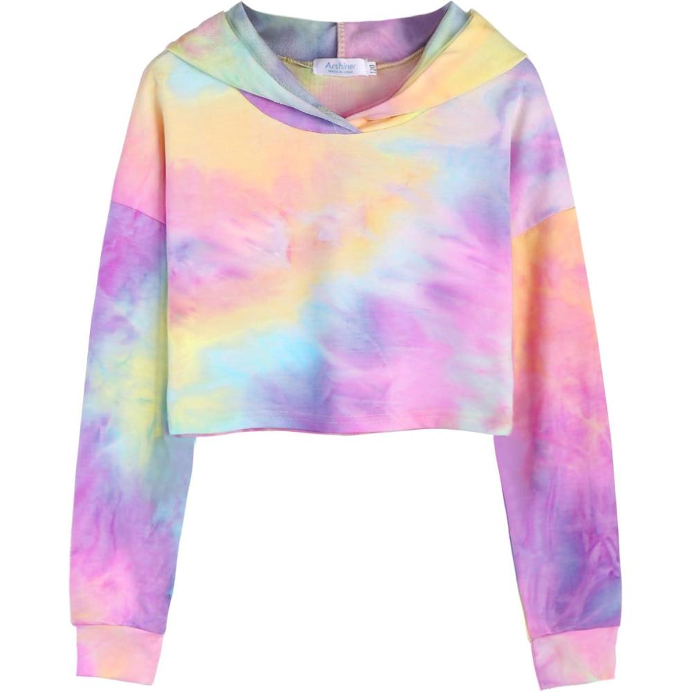 image:imageArshiner Girls Cropped Hoodie Kids Long Sleeve Crop Tops Tiedye Hoodies Hooded Pullover SweatshirtsApink  Purple