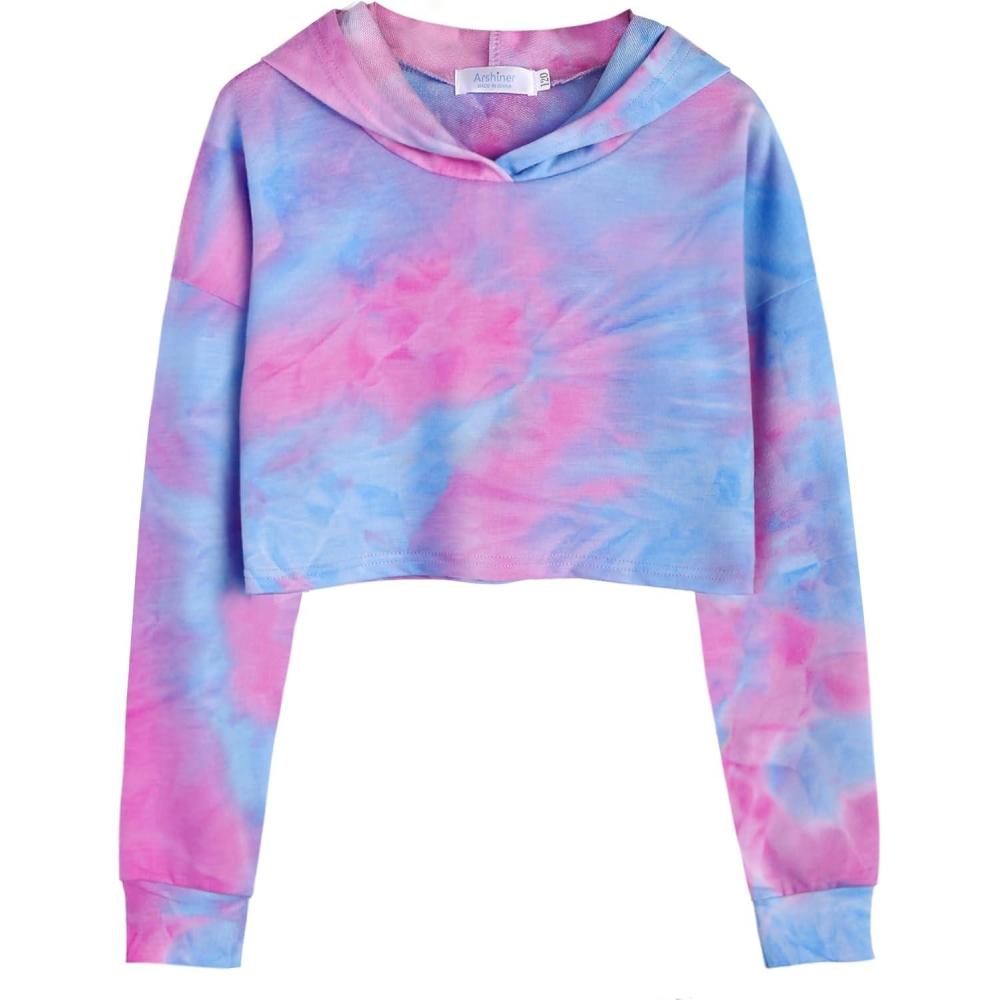image:imageArshiner Girls Cropped Hoodie Kids Long Sleeve Crop Tops Tiedye Hoodies Hooded Pullover SweatshirtsApurple Blue