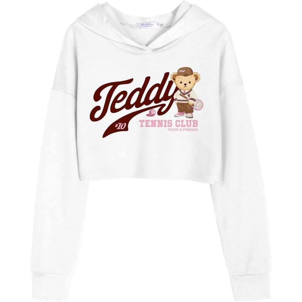 image:imageArshiner Girls Cropped Hoodie Kids Long Sleeve Crop Tops Tiedye Hoodies Hooded Pullover SweatshirtsBrown Teddy Letter