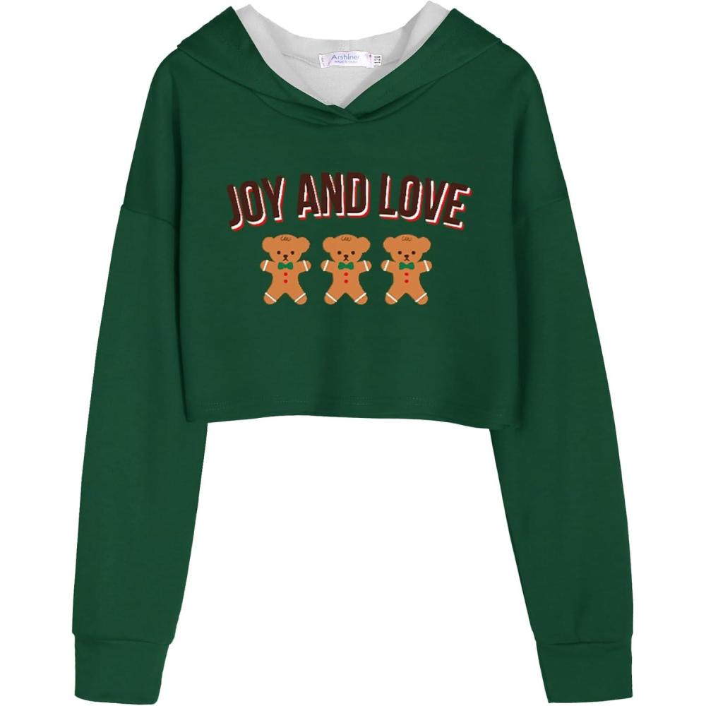 image:imageArshiner Girls Cropped Hoodie Kids Long Sleeve Crop Tops Tiedye Hoodies Hooded Pullover SweatshirtsGreen Gingerbread Man