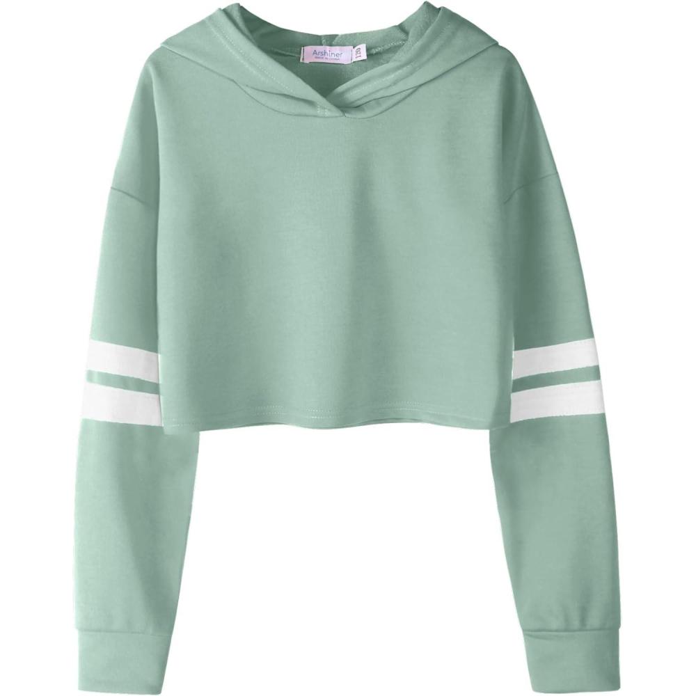image:imageArshiner Girls Cropped Hoodie Kids Long Sleeve Crop Tops Tiedye Hoodies Hooded Pullover SweatshirtsSage Green