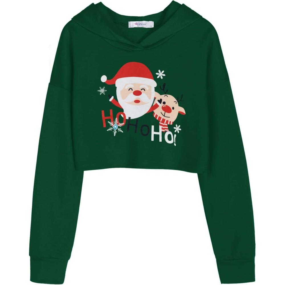 image:imageArshiner Girls Cropped Hoodie Kids Long Sleeve Crop Tops Tiedye Hoodies Hooded Pullover SweatshirtsSanta Claus Green