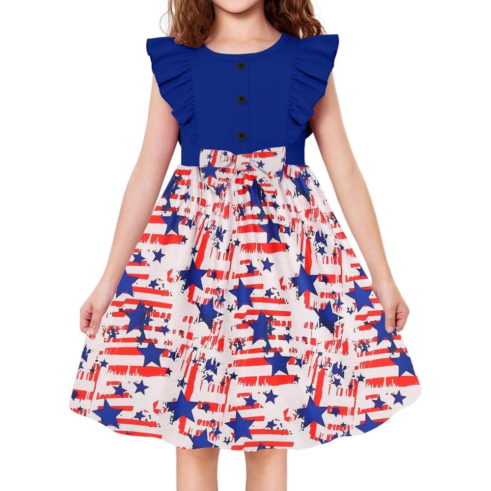image:imageArshiner Toddler Dress Girls Ruffle Sleeve Summer Dresses Cute Bow Tie Botton Down Party Sundress for 27 YearsFlag