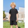 Arshiner Boys 2 Piece Rib Knit Outfits Short Sleeve Polo Shirt & Elastic Waist Shorts Vacation Texture Sets Sizes 4-13(Black)