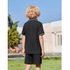 Arshiner Boys 2 Piece Rib Knit Outfits Short Sleeve Polo Shirt & Elastic Waist Shorts Vacation Texture Sets Sizes 4-13(Black)