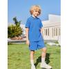 Arshiner Boys 2 Piece Rib Knit Outfits Short Sleeve Polo Shirt & Elastic Waist Shorts Vacation Texture Sets Sizes 4-13(Blue)