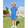Arshiner Boys 2 Piece Rib Knit Outfits Short Sleeve Polo Shirt & Elastic Waist Shorts Vacation Texture Sets Sizes 4-13(Blue)