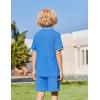 Arshiner Boys 2 Piece Rib Knit Outfits Short Sleeve Polo Shirt & Elastic Waist Shorts Vacation Texture Sets Sizes 4-13(Blue)