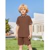 Arshiner Boys 2 Piece Rib Knit Outfits Short Sleeve Polo Shirt & Elastic Waist Shorts Vacation Texture Sets Sizes 4-13(Brown)