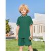 Arshiner Boys 2 Piece Rib Knit Outfits Short Sleeve Polo Shirt & Elastic Waist Shorts Vacation Texture Sets Sizes 4-13(Green)