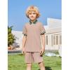 Arshiner Boys 2 Piece Rib Knit Outfits Short Sleeve Polo Shirt & Elastic Waist Shorts Vacation Texture Sets Sizes 4-13(Khaki)