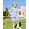Arshiner Boys 2 Piece Rib Knit Outfits Short Sleeve Polo Shirt & Elastic Waist Shorts Vacation Texture Sets Sizes 4-13(Light Blue)