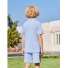 Arshiner Boys 2 Piece Rib Knit Outfits Short Sleeve Polo Shirt & Elastic Waist Shorts Vacation Texture Sets Sizes 4-13(Light Blue)